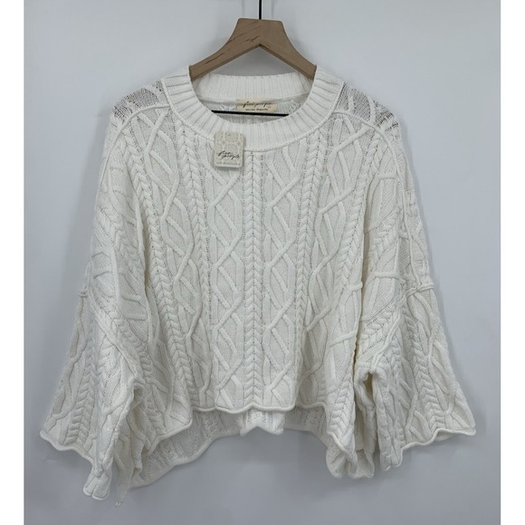 Free People Sweater Womens Small White Washed Ashore Cable Knit Crop NEW - Picture 2 of 11